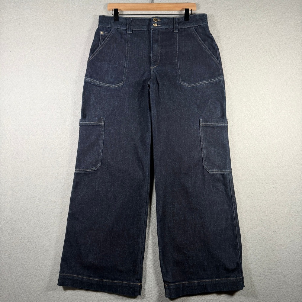 Democracy Ab Technology Wide Leg Cargo Jeans Dark Indigo Blue 12 BN26729WSL